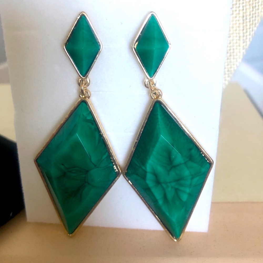 Gold & Green Lucite Agate-style Drop Earrings